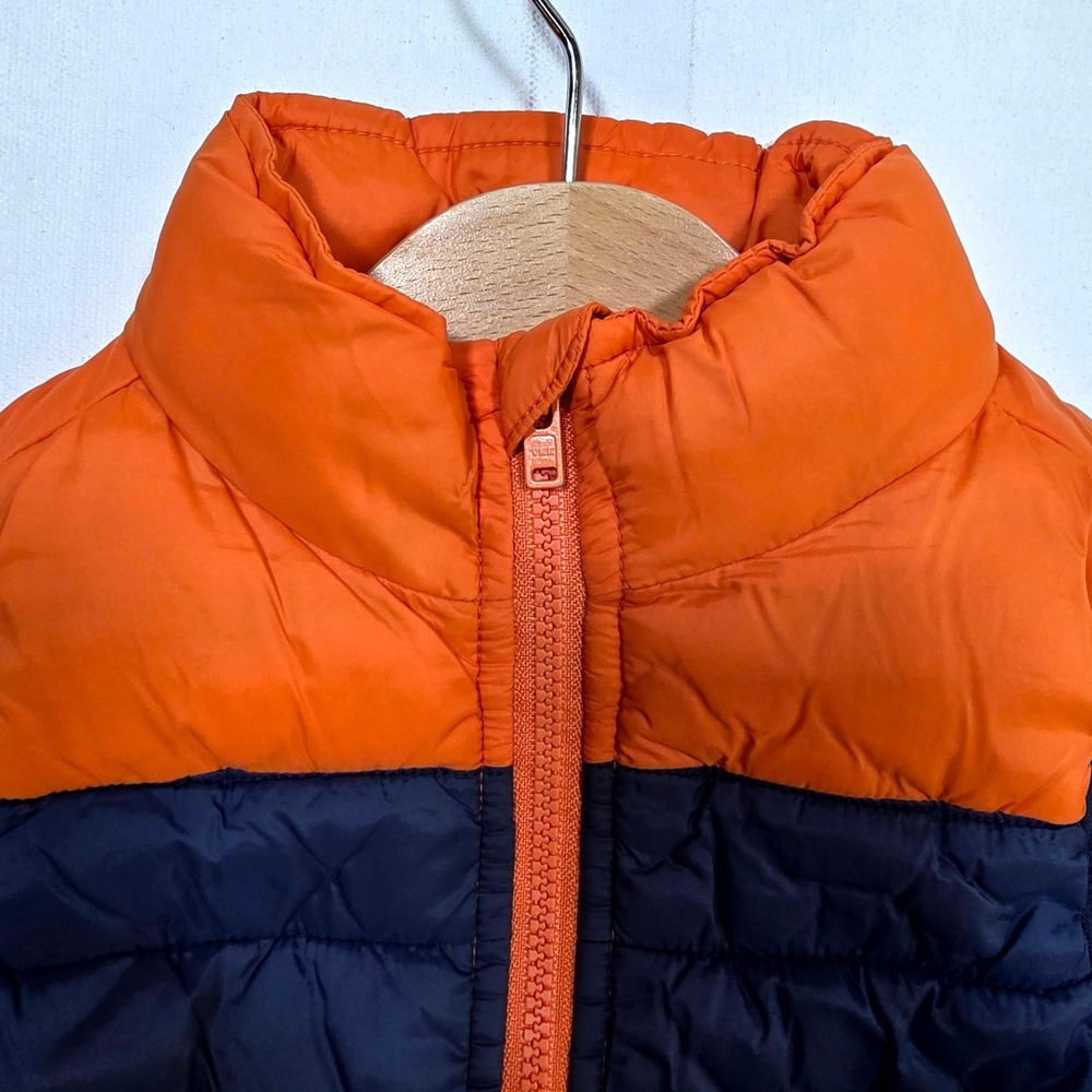 Janie and Jack Puffer Vest Boys 2T Orange Navy Blue Colorblock Quilted Zip Up